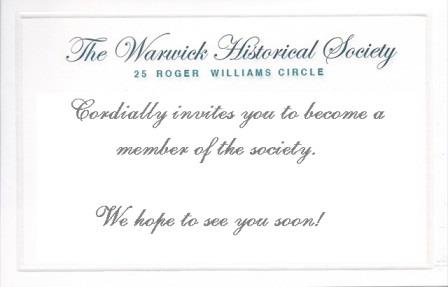 Warwick Historical Society Rhode Island Invitation
